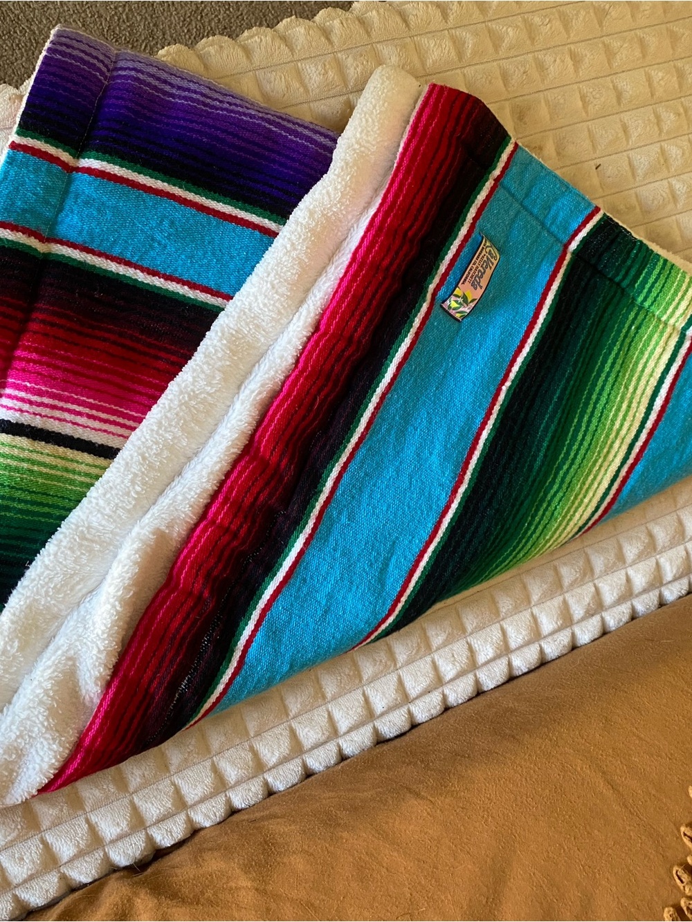 La Vereda Woven Mexican-Style Blanket - Turquoise Multi - Picture 2 of 6